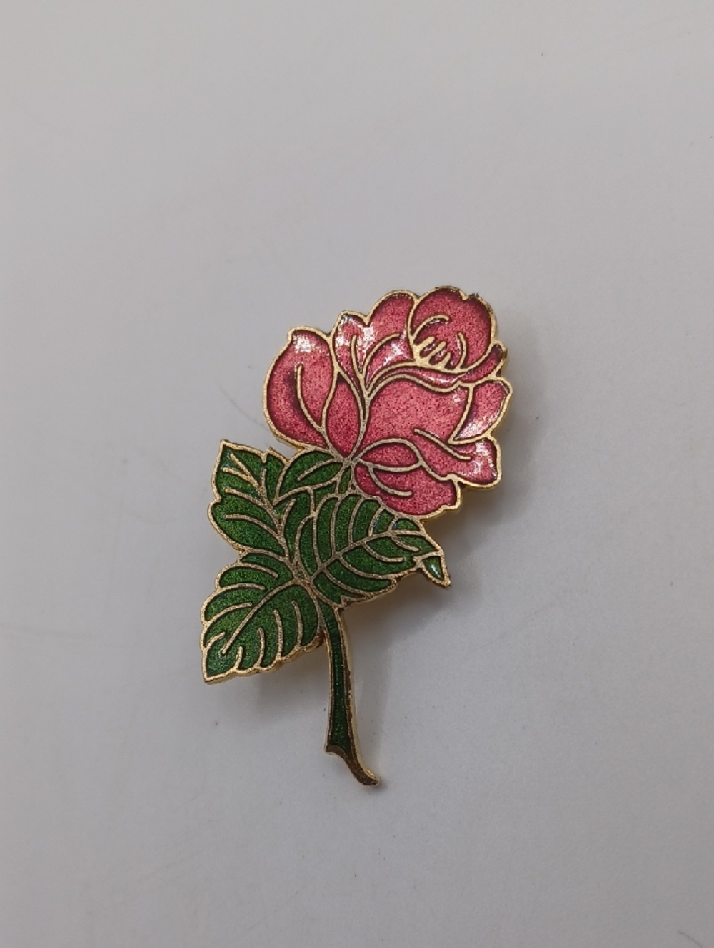 American Greetings Cloisonne Pink Rose Brooch